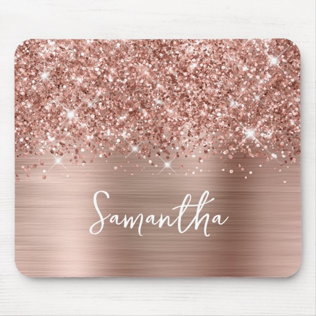 Tapis De Souris Rose Gold Pailleté Glam Nom (Devant)