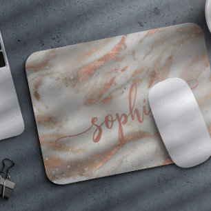 Tapis De Souris Rose gold pailleté marbre élégant nom de script fé