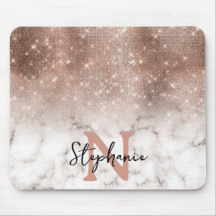 Tapis De Souris Rose Gold Paillette Marbre Ombré Monogramme