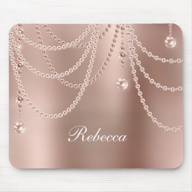 Tapis De Souris Rose Gold Perles Diamants Monogram Bling Glam  (Devant)