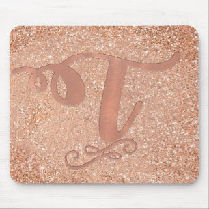 Tapis De Souris Rose Gold Rose Clair Glam Initial Nom Lettre T Per