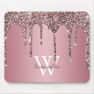 Tapis De Souris Rose Gold Rose Pailleté Glissades Étincelle Monogr