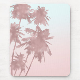 Tapis De Souris Rose Gold Rose Paumes Plage Ombre Palmiers Féminin