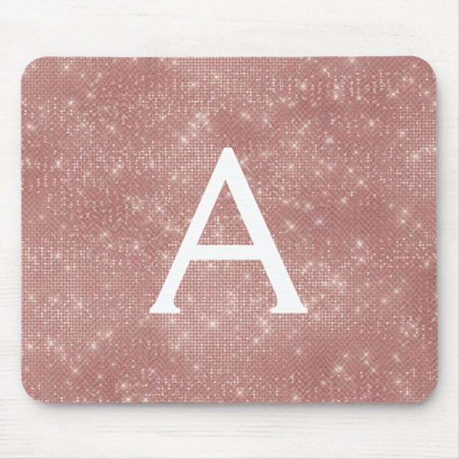 Tapis De Souris Rose Gold Sparkle Monogramme Nom Mousepad (Devant)