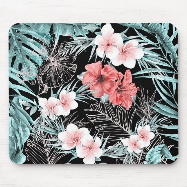Tapis De Souris Rose Gold Tropical Botanical Island Paradise Chic (Devant)