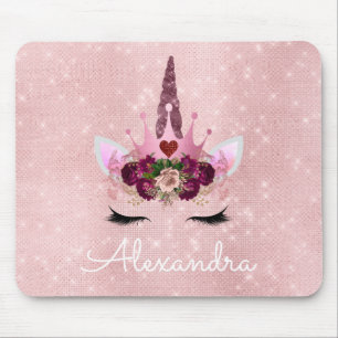 Tapis De Souris Rose Gold Unicorn Éparkle Princesse Monogramme Nom