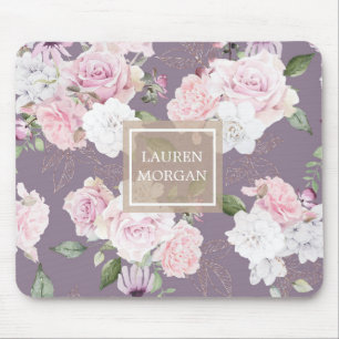 Tapis De Souris rose jardin élégant monogramme floral