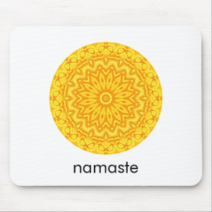 Tapis De Souris Rose jaune soleil ronde Mandala Namaste