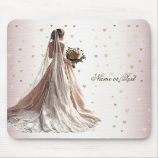Tapis De Souris Rose Mariée d'hiver Mariée Golden Shiny Heart Part