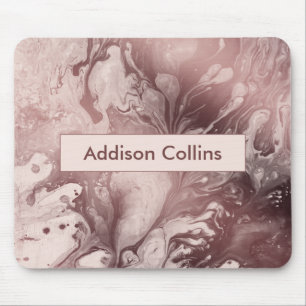Tapis De Souris Rose moderne Gras Or & Blush Marblé Nom