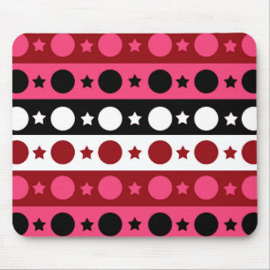 Tapis De Souris Rose noir blanc Cercle Étoiles rayures Design