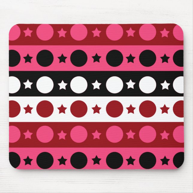 Tapis De Souris Rose noir blanc Cercle Étoiles rayures Design (Devant)