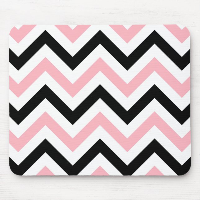 Tapis De Souris Rose, Noir, Blanc Grand Motif Chevron ZigZag (Devant)