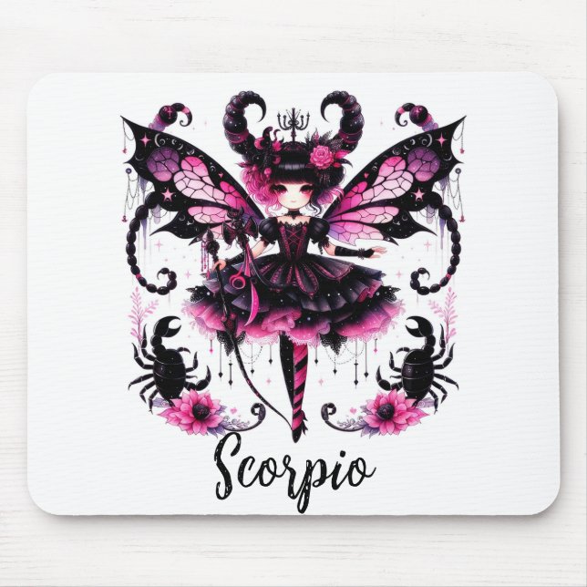 Tapis De Souris Rose Noir Gothique Fée Scorpion Astrologie Zodiaqu (Devant)