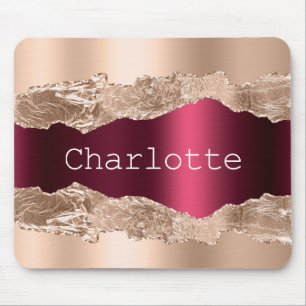 Tapis De Souris Rose or bordeaux métal agate marbre nom