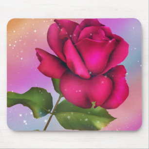 Tapis De Souris Rose Pailleté Rose Arc-en-ciel Floral Pastel