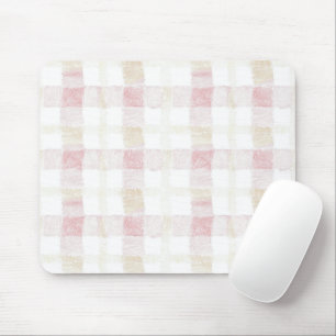 Tapis De Souris Rose Pâle Blanc Crème Rayures Carreaux