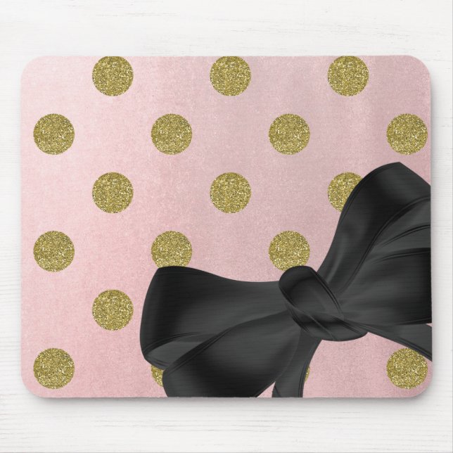 Tapis De Souris Rose Pâle Doré Pailleté Glamour Points Cute (Devant)