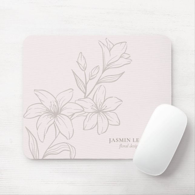 Tapis De Souris Rose pâle | Flore minimale chic (Avec souris)