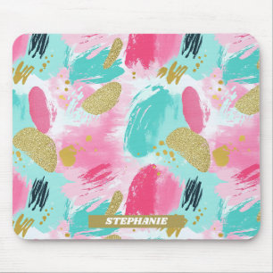 Tapis De Souris Rose Pâle Menthe Douce Or Printemps Abstrait Pince