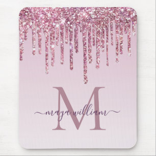 Tapis De Souris Rose Parties scintillant Lecteurs Monogramme Perso