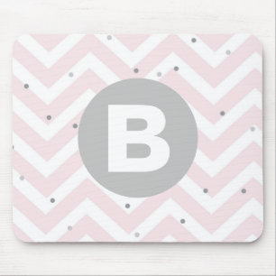 Tapis De Souris Rose pastel chevron et monogramme gris à points