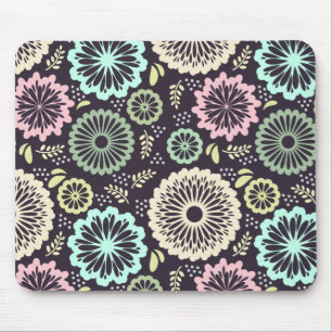 Tapis De Souris Rose pastel doux et fleur turquoise Vintage Botani