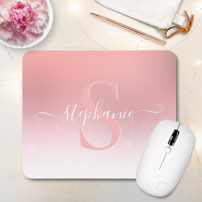 Tapis De Souris Rose Pink Shimmer Glitter Sparkle Monogrammed (Créateur téléchargé)