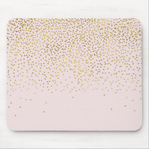 Tapis De Souris Rose Poudré & Or Confettis Moderne Élégant Tendanc