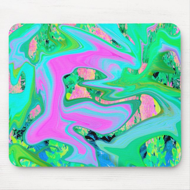 Tapis De Souris Rose Rétro et Art Liquide Bleu Clair sur Hydrangea (Devant)