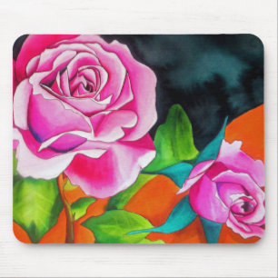 Tapis De Souris Rose rose avec art aquarelle orange
