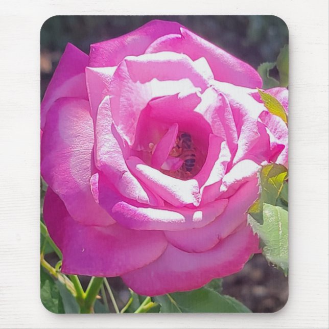 Tapis De Souris Rose rose avec une feuille de souris d'abeilles (Devant)