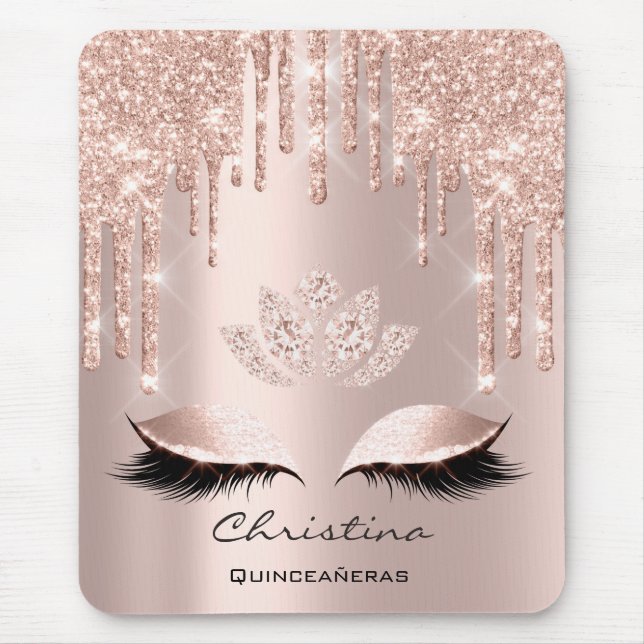 Tapis De Souris Rose Rose Gold Blush Drift Sparkly Lotus Nom (Devant)