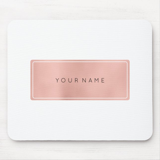 Tapis De Souris Rose Rose Or Métallo Minimal Rectangula Blanche (Devant)
