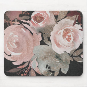 Tapis De Souris Rose rose pailletée Fleurs sombres Glam élégant