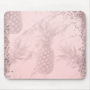 Tapis De Souris Rose Rose Parties scintillant Or Ananas Tropical C