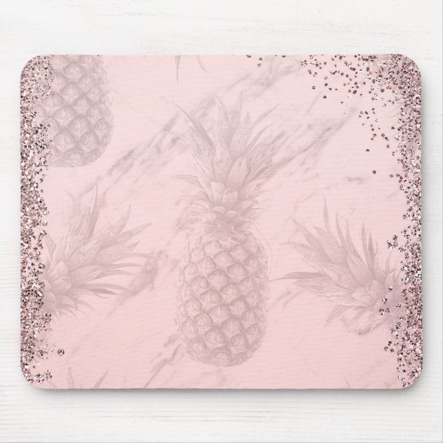 Tapis De Souris Rose Rose Parties scintillant Or Ananas Tropical C (Devant)