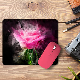 Tapis De Souris Rose roseau aquarelle sur fond noir