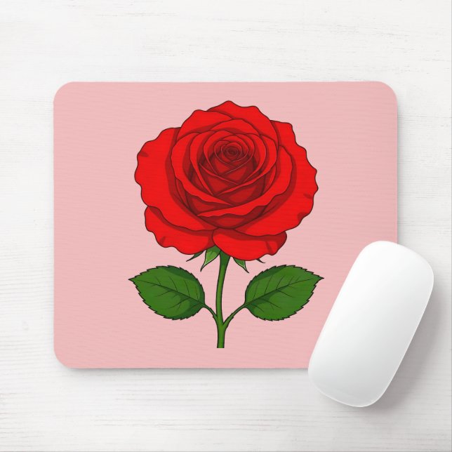 Tapis de souris Rose Rouge (Avec souris)