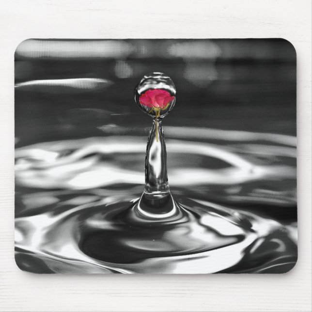 Tapis De Souris Rose rouge dans une gouttelette (Devant)