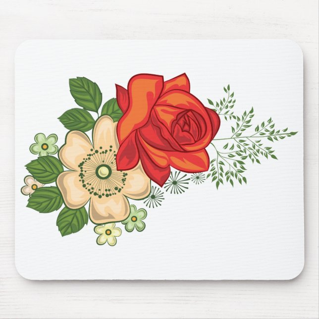 Tapis De Souris Rose Rouge et Pâquerettes (Devant)