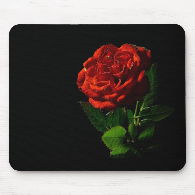 Tapis De Souris Rose rouge sur Floral noir (Devant)