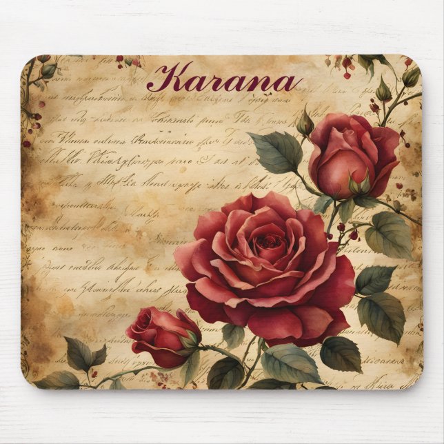 Tapis de souris Rose rouge sur vieux parchemin (Devant)