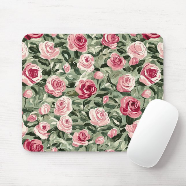 Tapis De Souris Rose rouge vert Rose Floral (Avec souris)