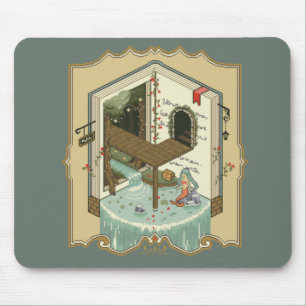 Tapis De Souris Rose Siren et Jardin d'eau - Pixel art -