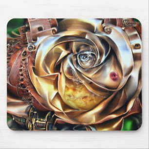 Tapis De Souris Rose Steampunk avec visage surréaliste - Flor méca