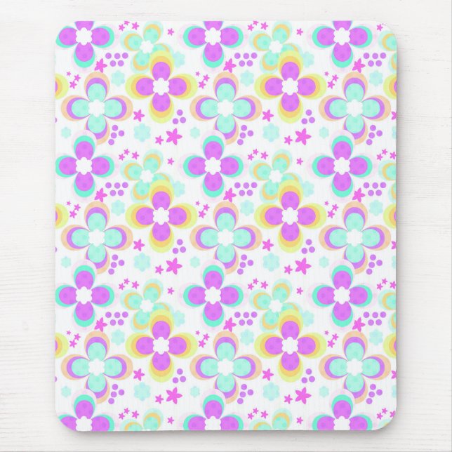 Tapis De Souris Rose, turquoise, floral (Devant)