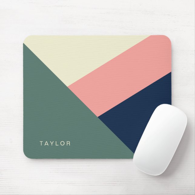 Tapis De Souris Rose & vert moderne minimaliste géométrique abstra (Avec souris)