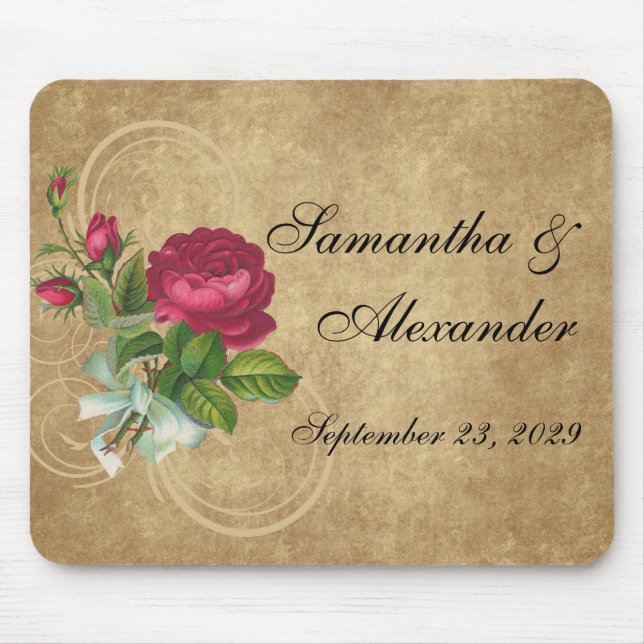 Tapis De Souris Rose Vintage élégant, Magenta/Brown (Devant)