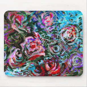 Tapis De Souris Roses abstraits en rouge et turquoise - mousepad